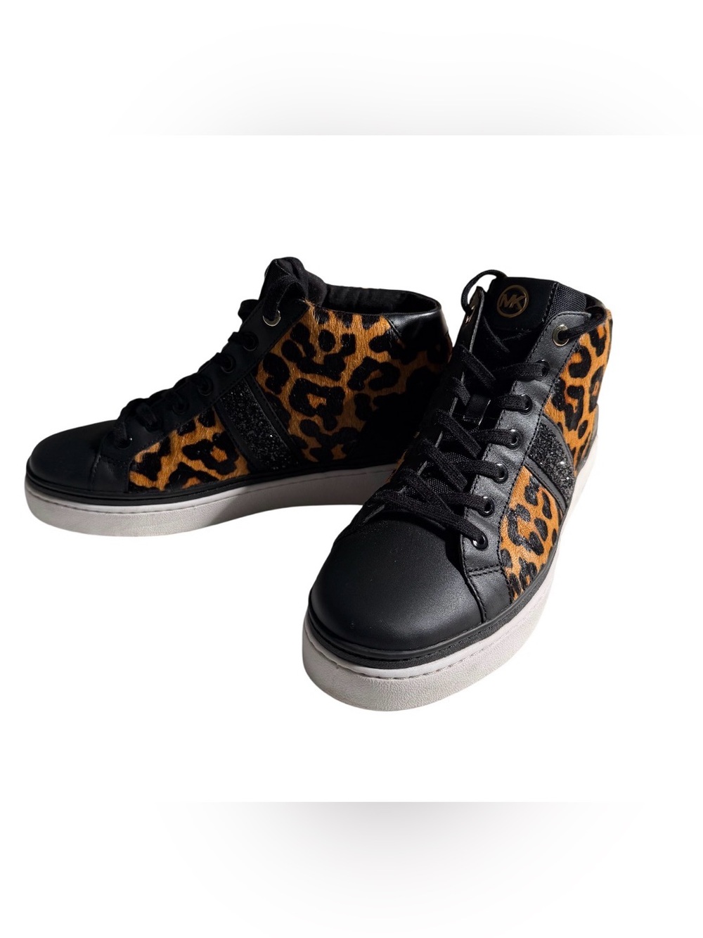 Michael Kors Chapman Leopard-Print High-Top Sneakers - Black & Tan